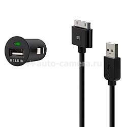 Автомобильное зарядное устройство для iPad, iPhone и iPod Belkin Micro Auto Charger + комплект ChargeSync 2,1A (F8Z689cw)