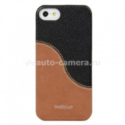 Кожаный чехол на заднюю крышку iPhone 5 / 5S Vetti Craft Prestige LeatherSnap, цвет black/ vintage brown (IPO5LESBKLCBNVT)